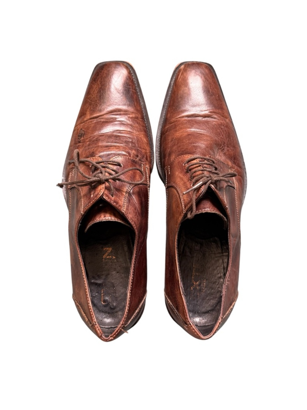 Vintage Italian Brown Leather Chisel Toe Oxford Dress Men Shoes 41